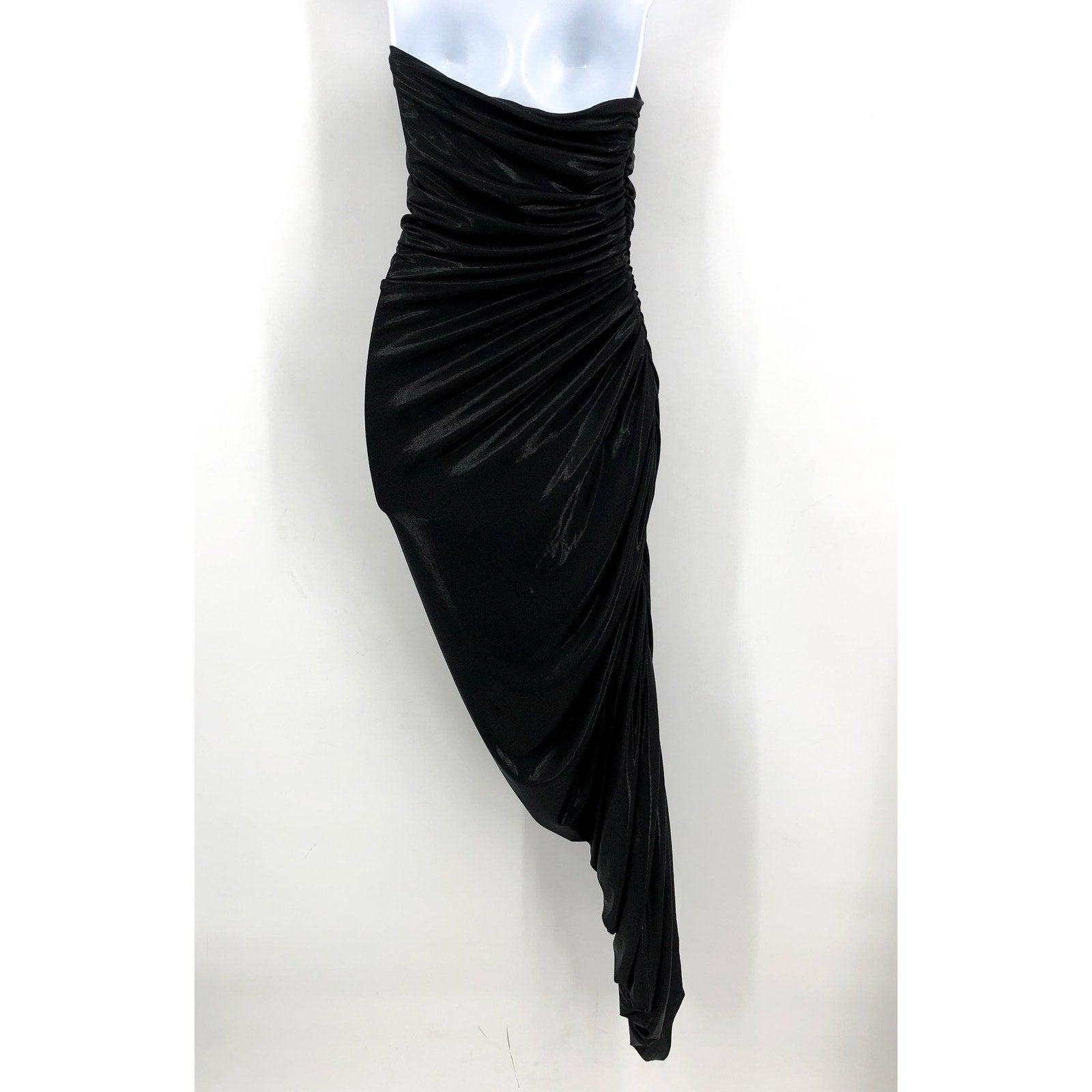NORMA KAMALI Diana Strapless Ruched Lamé Dress Medium 38 Dark Grey Metallic NWT