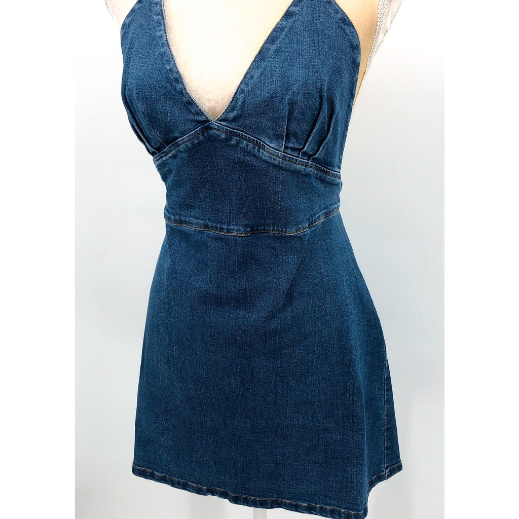 BARDOT Womens Sofia Denim Mini Dress XL US 10 Vintage Blue Halter Y2K NWT