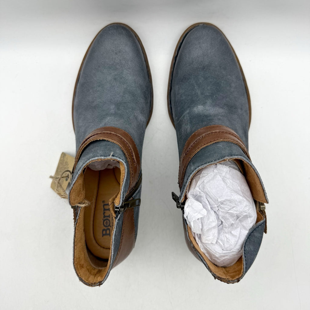 Born Womens Kati Ankle Booties US 8 M Blue Brown Leather NWOB