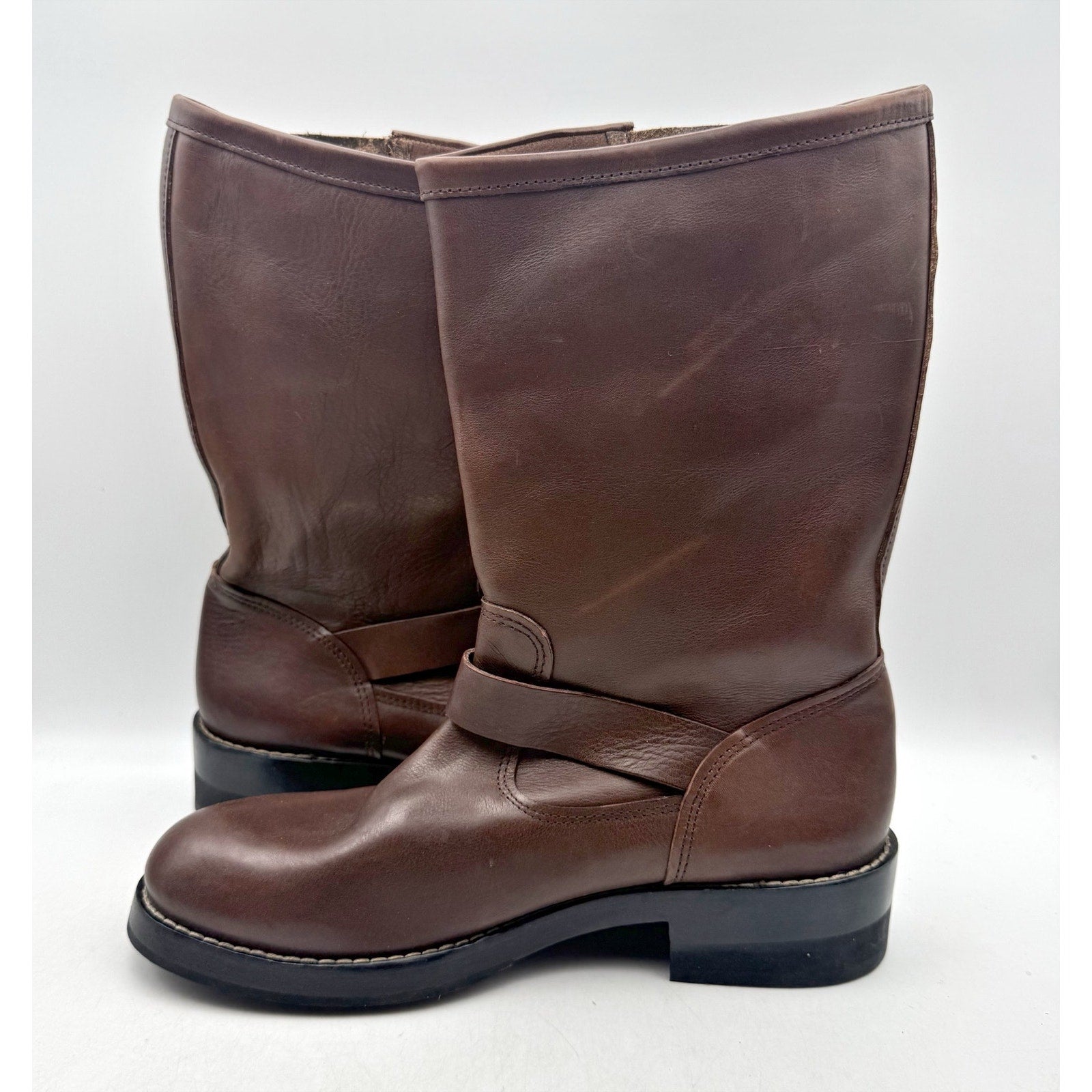 RE/DONE Women Vintage Engineer Mid Calf Boot EU 40 US 10 Dark Brown Leather NWOB