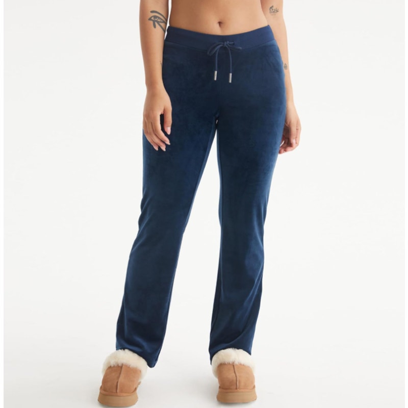 JUICY COUTURE Women's Velour Pants Small Regal Blue Straight Leg Rib Waist NWT