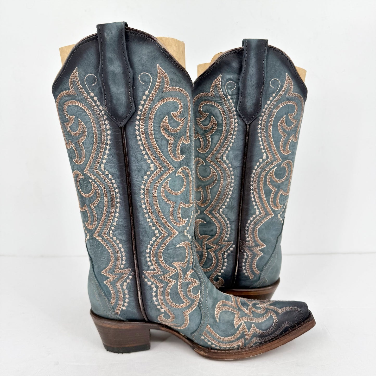 Corral Womens L5869 Western Cowboy Boots US 6 M EU 36.5 Blue Leather Stitch NIB