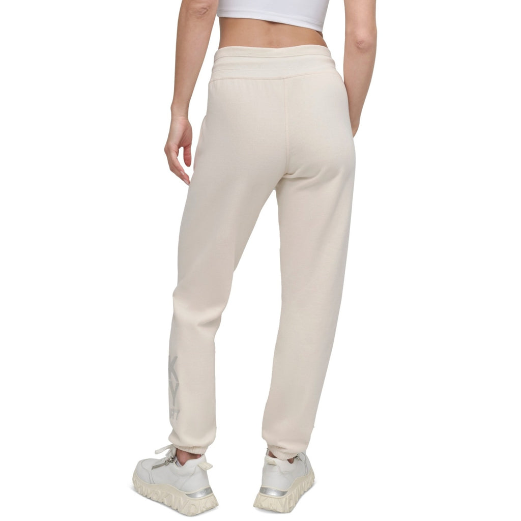 DKNY Womens Stacked Logo Relaxed Joggers XL Cream Embroidered Sweatpants NWT