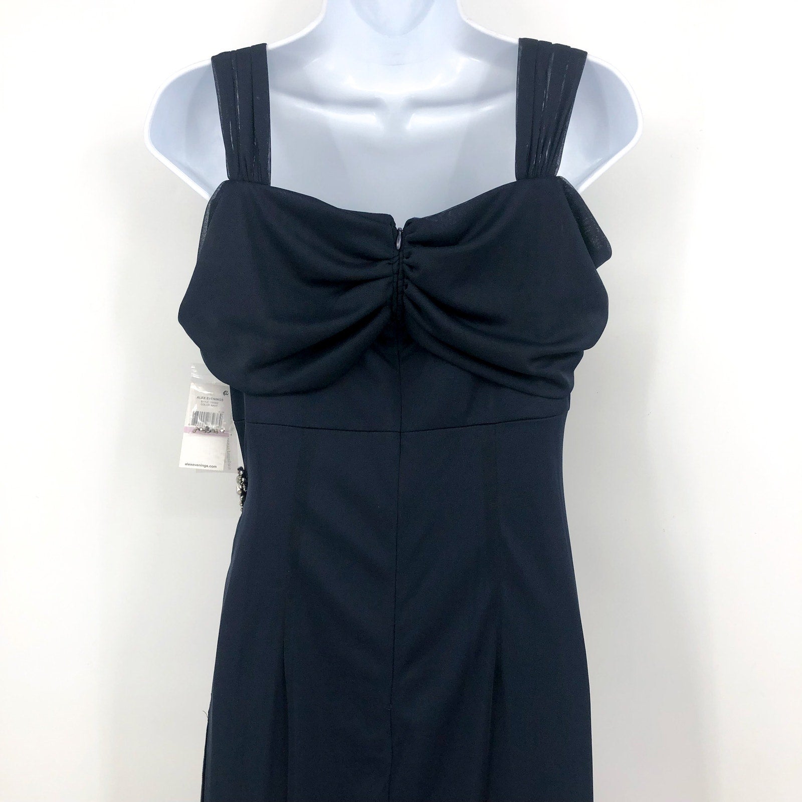 ALEX EVENINGS 132902 Grecian Gown Size 6 Navy Blue Jewel Accent Dress NWT