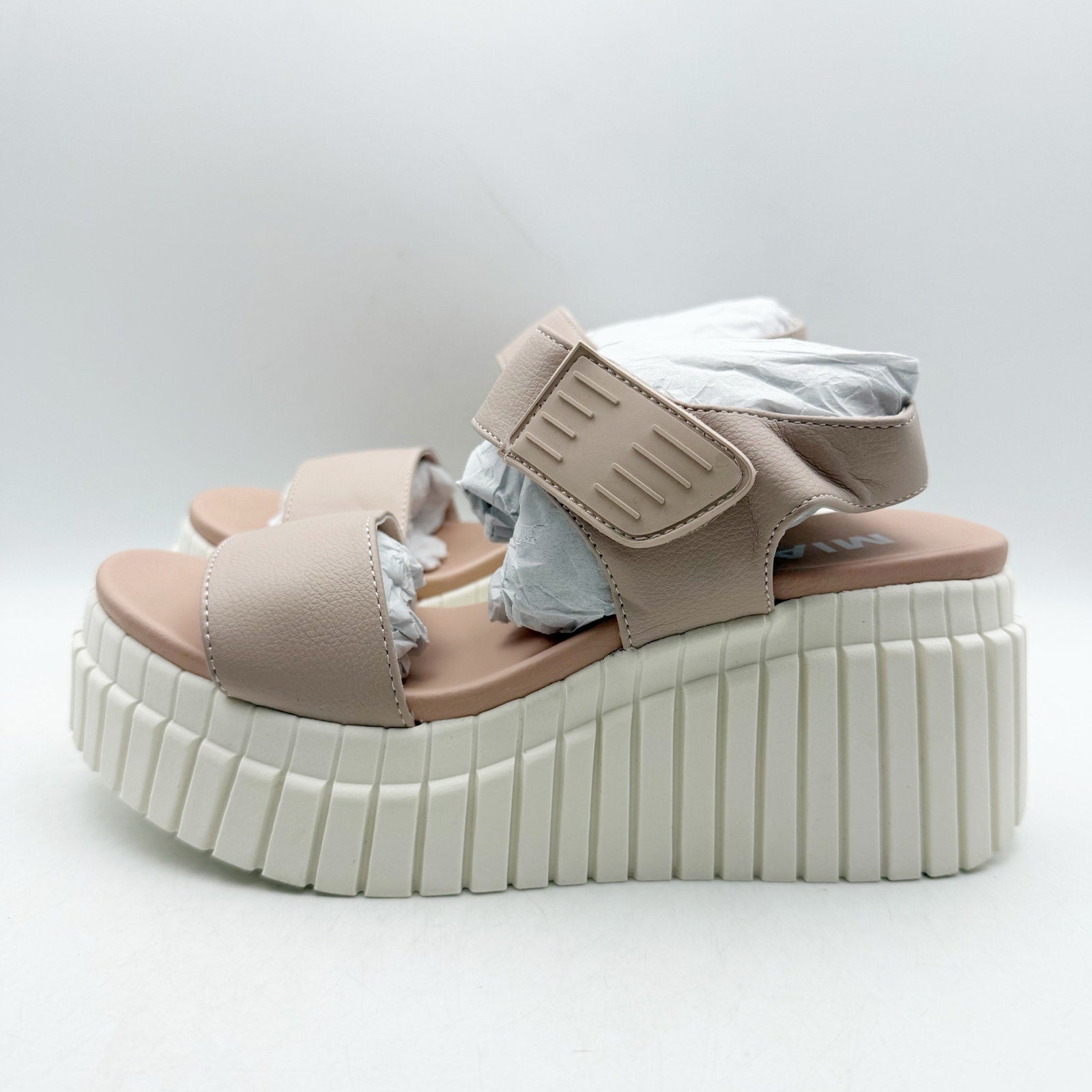 MIA Womens Yuri Wedge Sandals US 6 Taupe Beige Vegan Leather NWOB