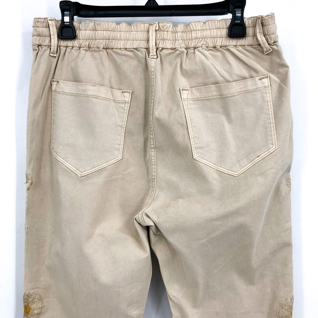 DRIFTWOOD Women's Embroidered Casual Pants Large Beige Floral NWT