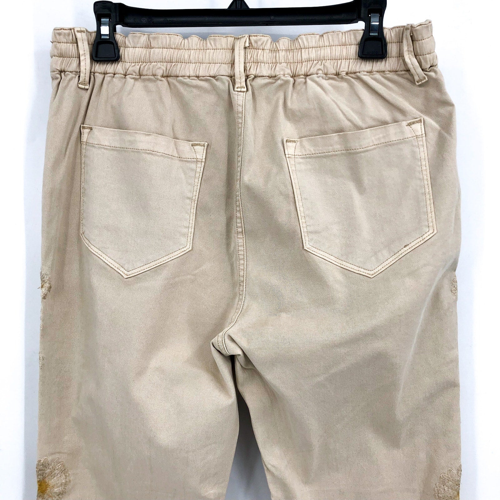 DRIFTWOOD Women's Embroidered Casual Pants Large Beige Floral NWT