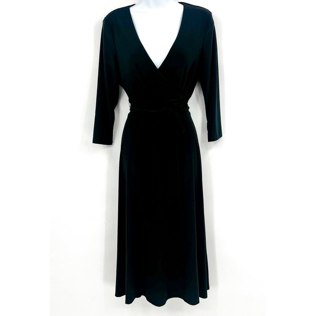 LAUREN RALPH LAUREN Surplice Jersey Dress Size 6 Black 3/4 Sleeves Belted NWT