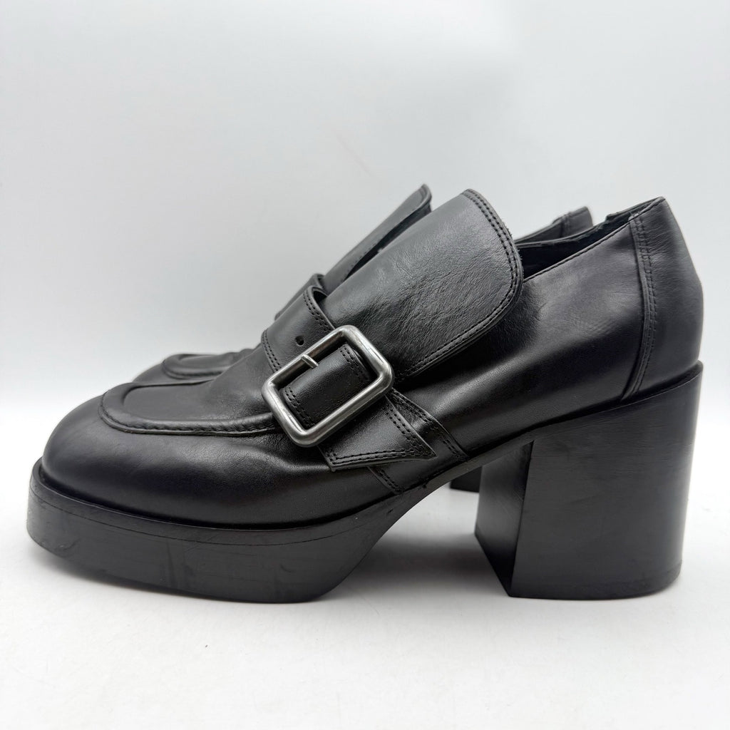 RE/DONE Womens Big Buckle Pumps EU 40 US 10 Black Leather Loafers EUC