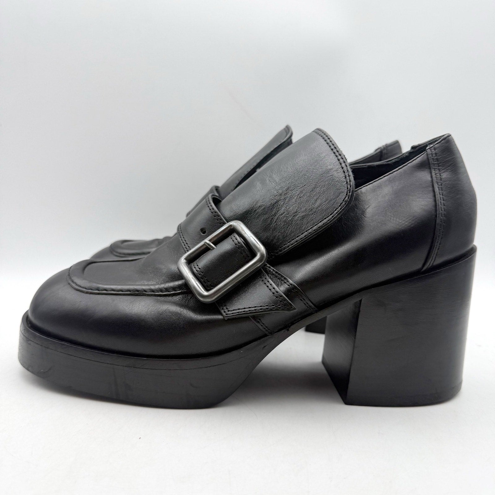 RE/DONE Womens Big Buckle Pumps EU 40 US 10 Black Leather Loafers EUC