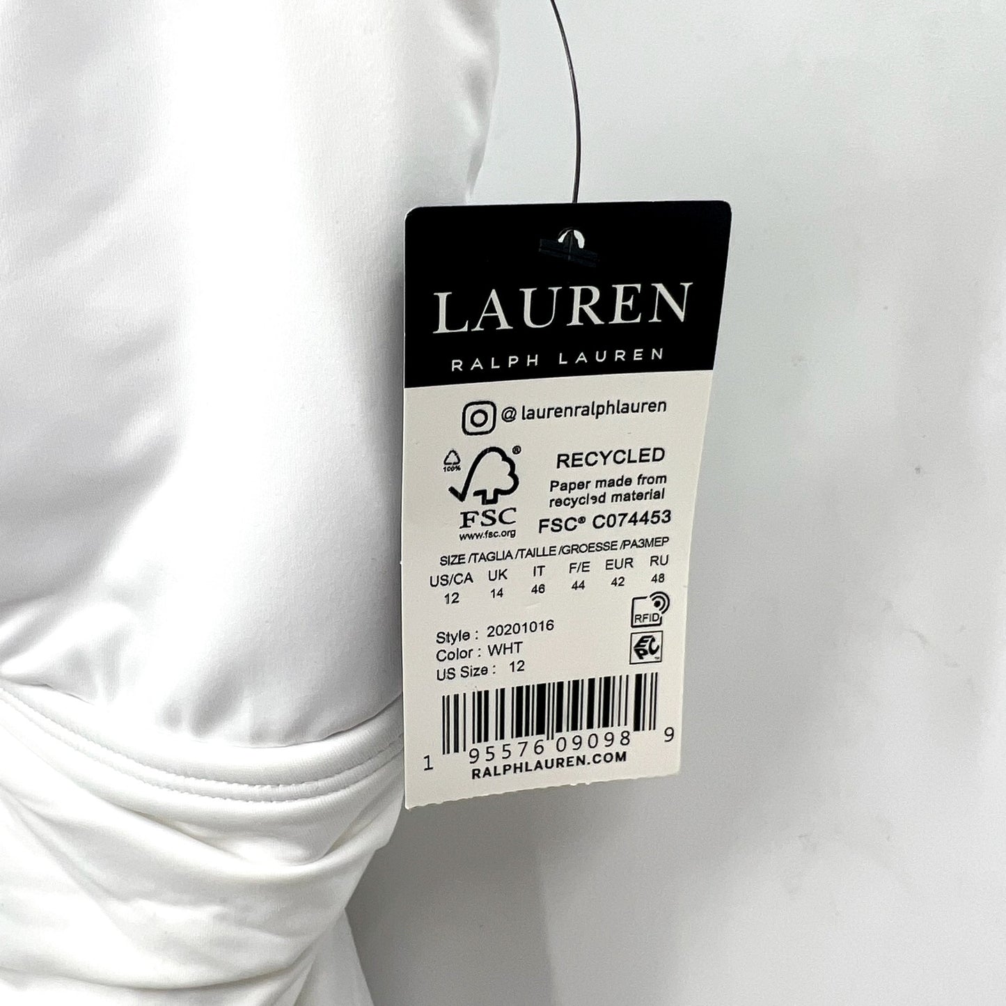 LAUREN RALPH LAUREN One Piece Swimsuit Size 12 White Beach Club Solid Ring NWT
