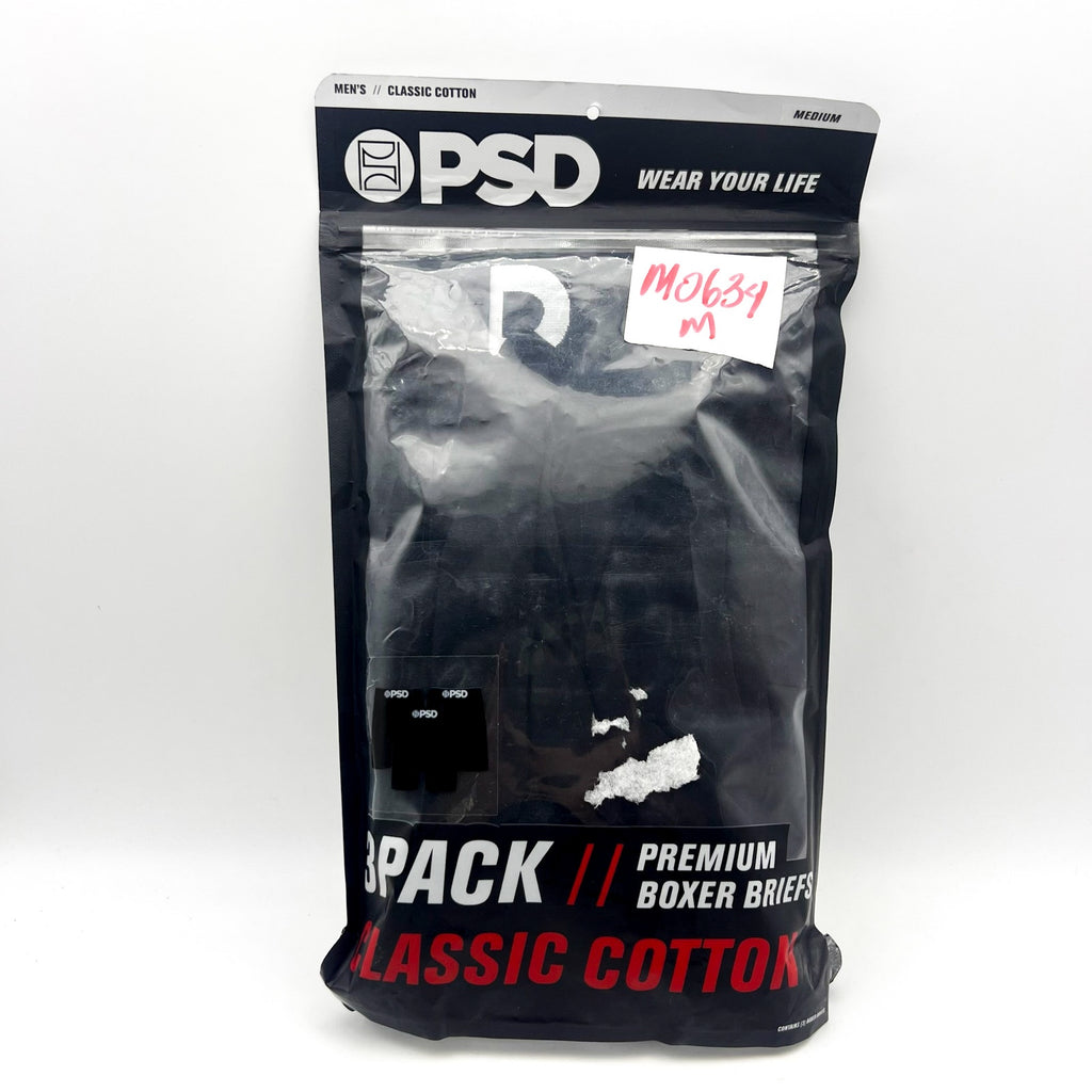 PSD Men's 3 Pack Classic Cotton Stretch Boxer Briefs Medium Black NWT
