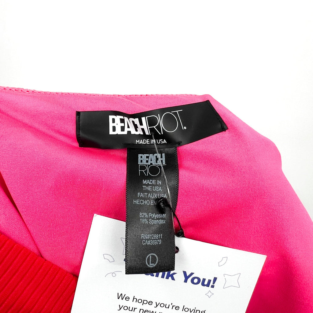 BEACH RIOT Emmy High Waist Bikini Bottom Large Fuchsia Red Neon Pink NWT