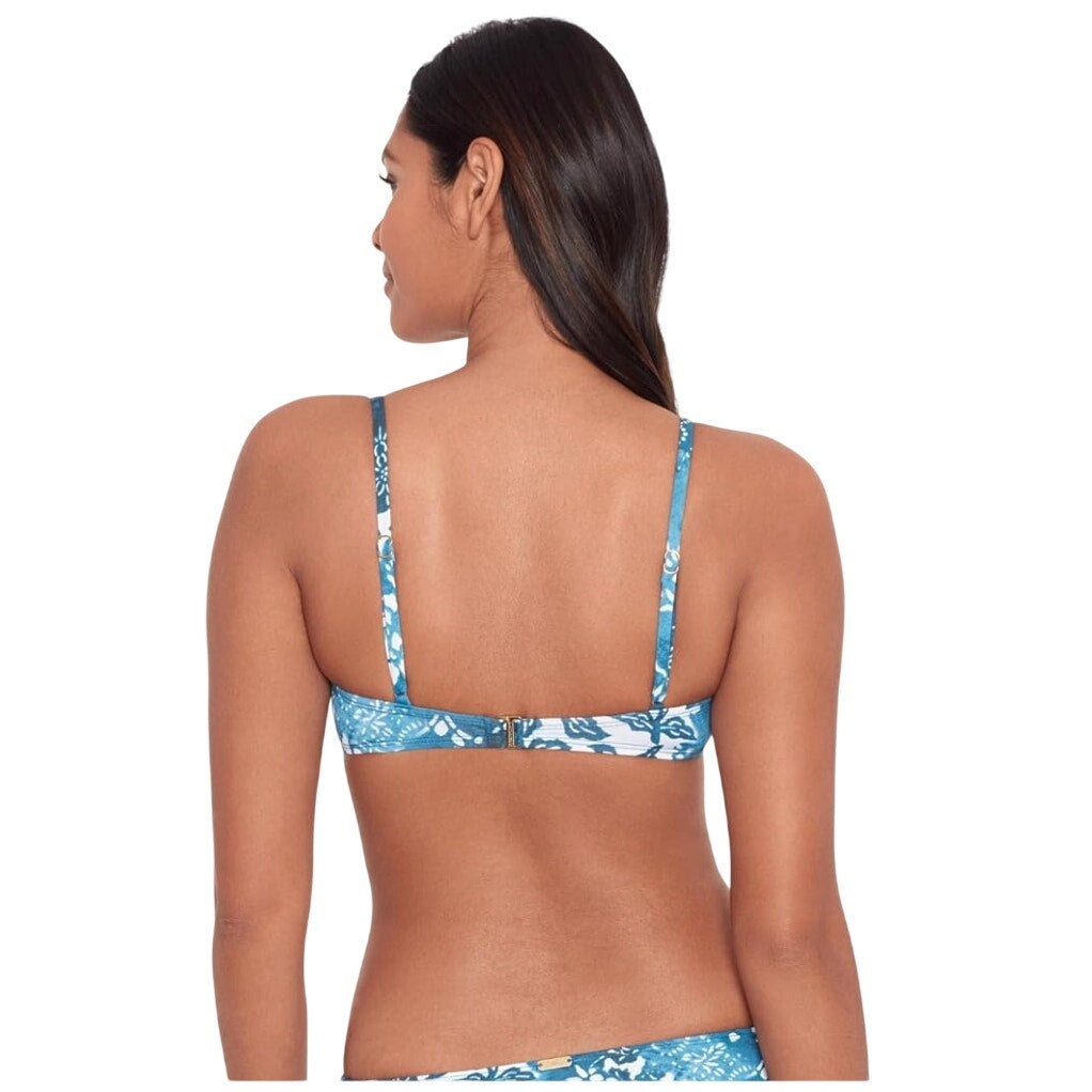 LAUREN RALPH LAUREN Patchwork Bikini Top Size 8 Blue Indigo Scoop Shirred NWT