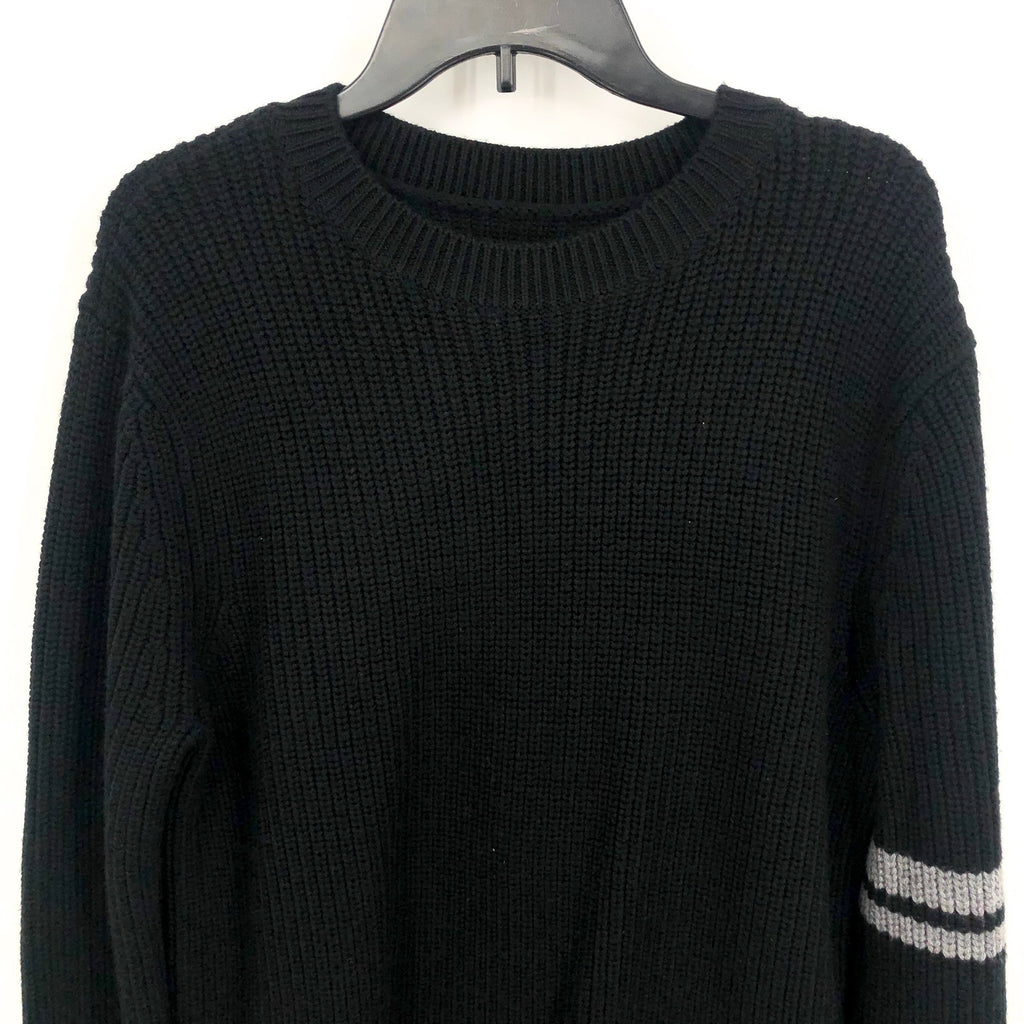 LABEL Men Go-To Sweater Medium Black Grey Merino Wool Knit Crewneck Pullover NWT