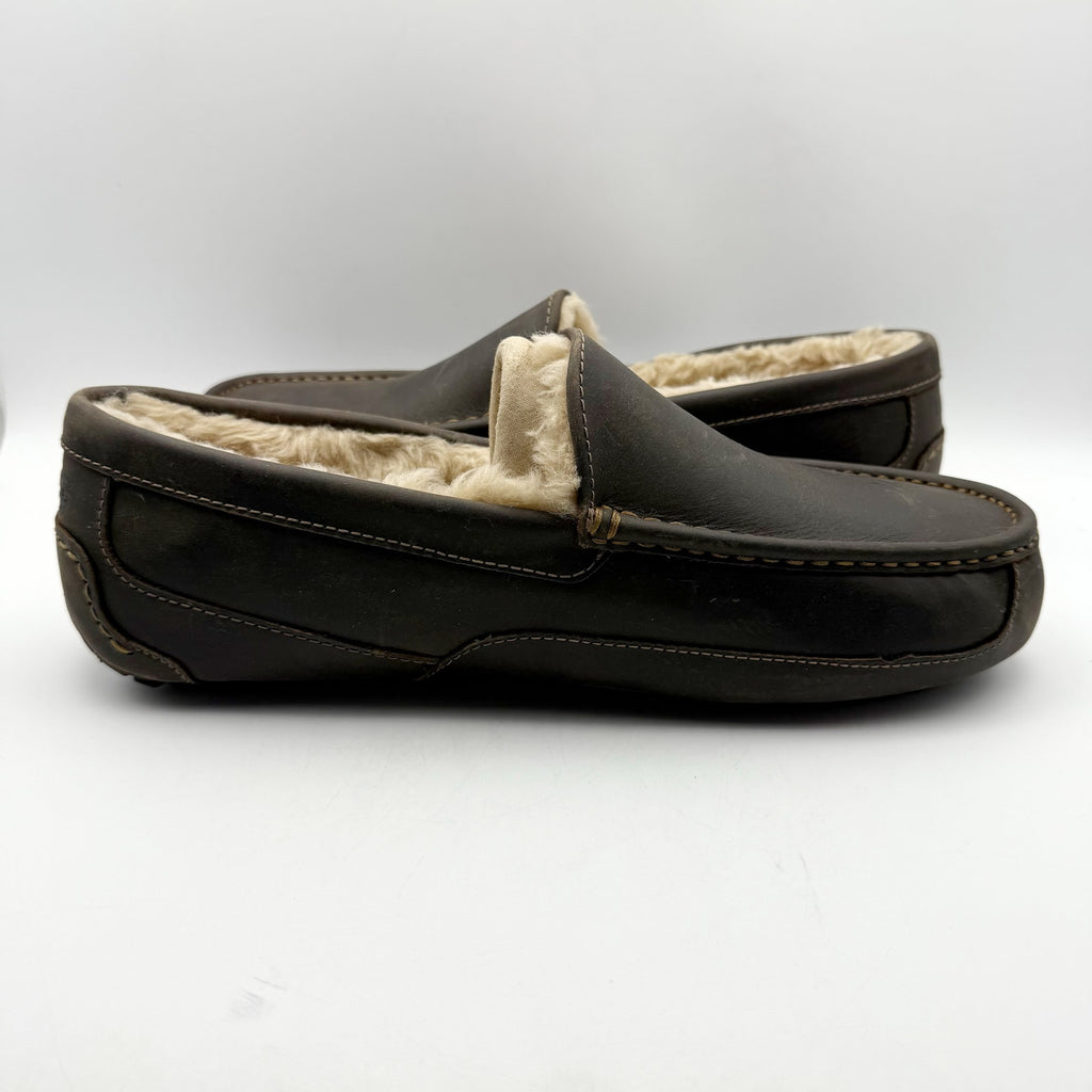 UGG Mens Ascot Matte Slippers US 8 EU 41 Brown Leather NIB