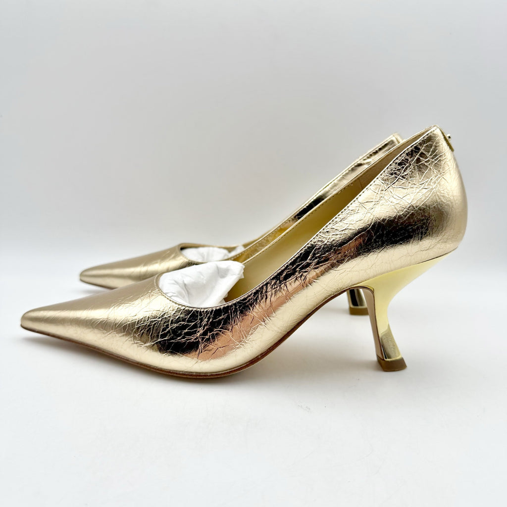 Michael Kors Womens Luna Mid Pumps US 6M EU 36.5 Gold Leather NIB