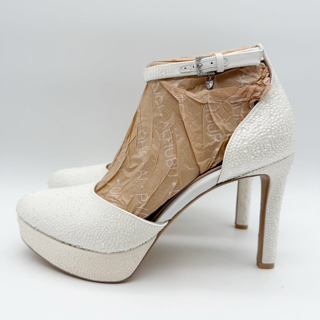 Naturalizer Pnina Tornai Womens Rak Platform Heels Size 8.5 M White Satin NWOB