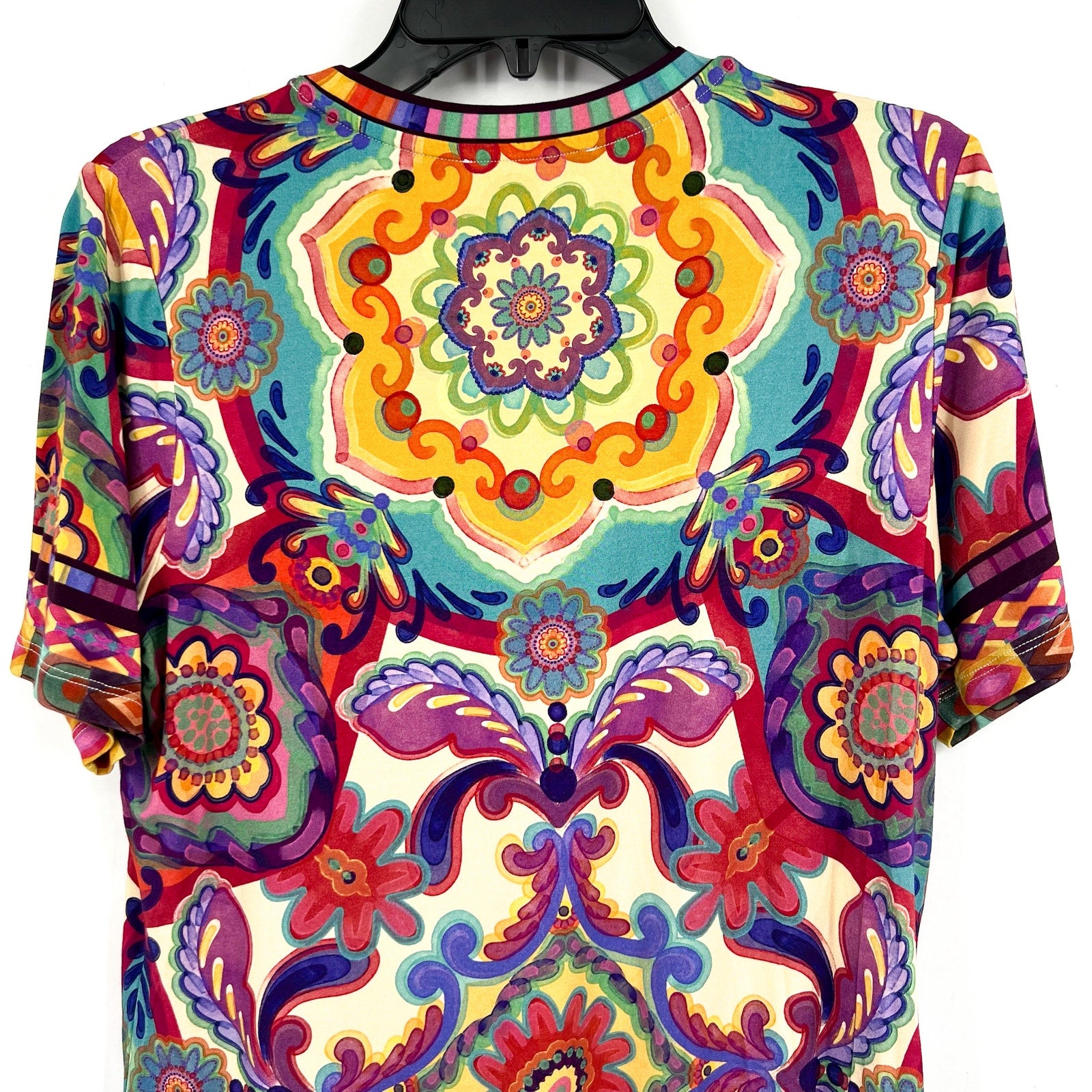 JOHNNY WAS The Janie Favorite Top Large Multi Mcanna Scarf Short Sleeve NWT