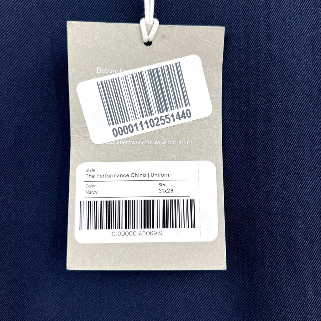 EVERLANE Uniform Mens Performance Chino Pants 31x28 Navy Blue Athletic Fit NWT
