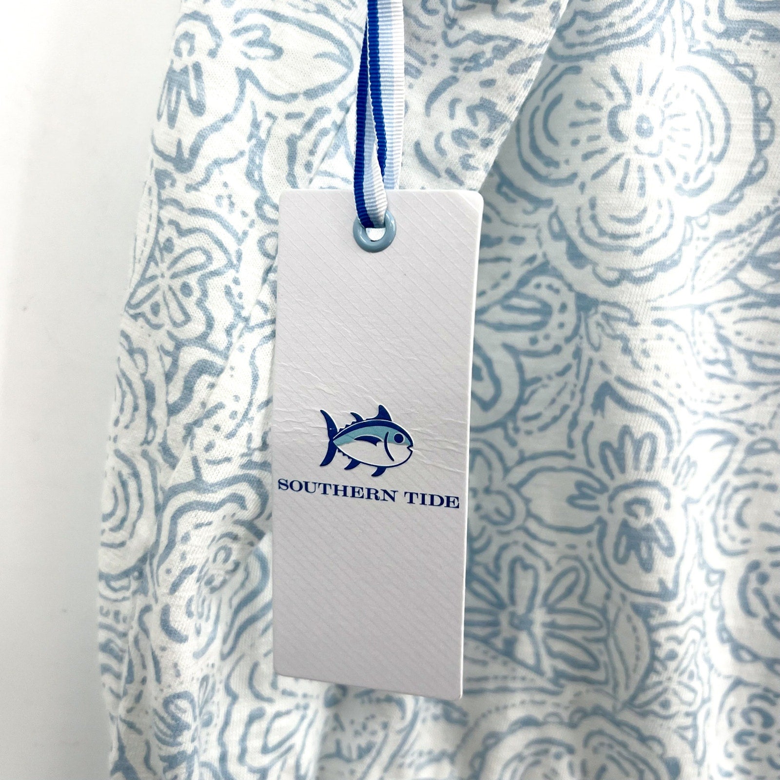 SOUTHERN TIDE Womens Forever Floral Tie Shoulder Romper Small White Sky Blue NWT