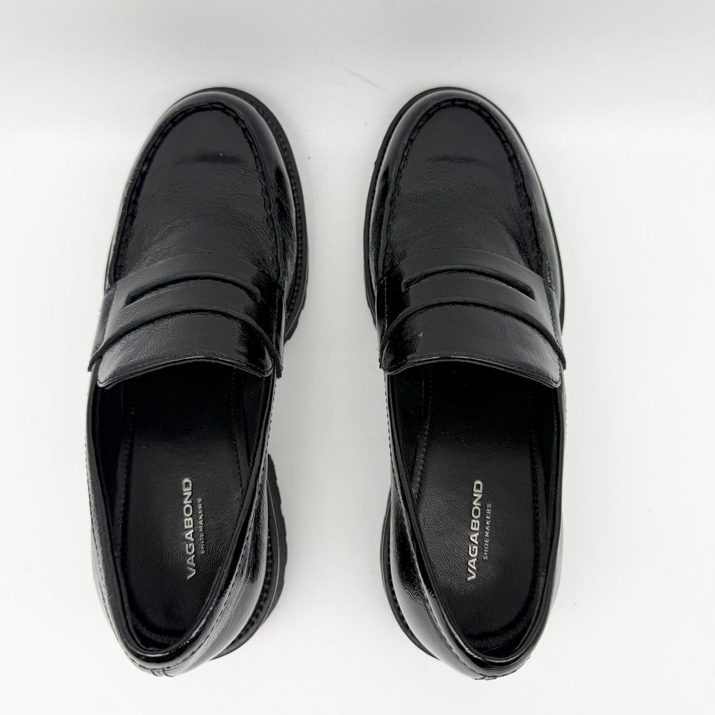 Vagabond Women Kenova Penny Loafers EU 40 US 10 Black Crinkle Leather NIB