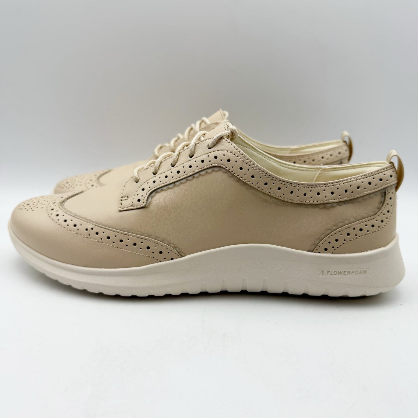 Cole Haan Women Zerogrand Meritt Wing Tip Oxford Shoe US 7.5 M Beige Leather NIB