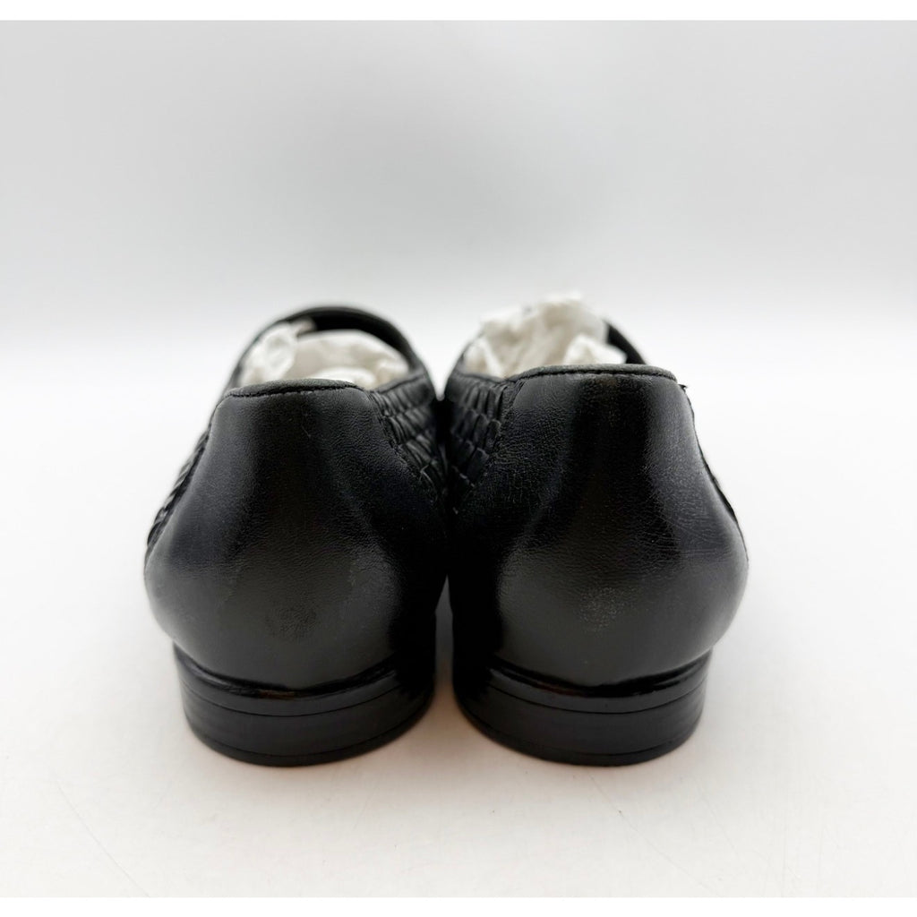 TROTTERS Womens Liz Loafers Size 8.5 Extra Wide Black Woven Leather Slip-On NWOB