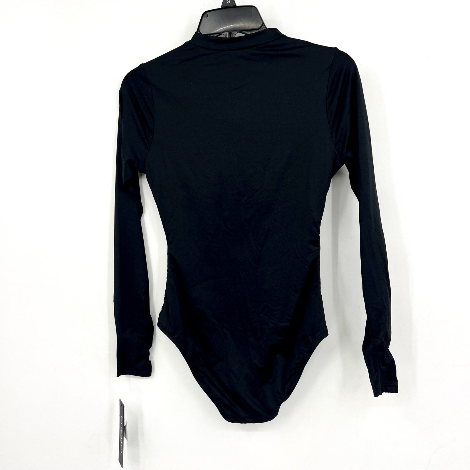 LA BLANCA Women's Zip-Front Paddlesuit Swimsuit XS Black Shirred Long Sleeve NWT