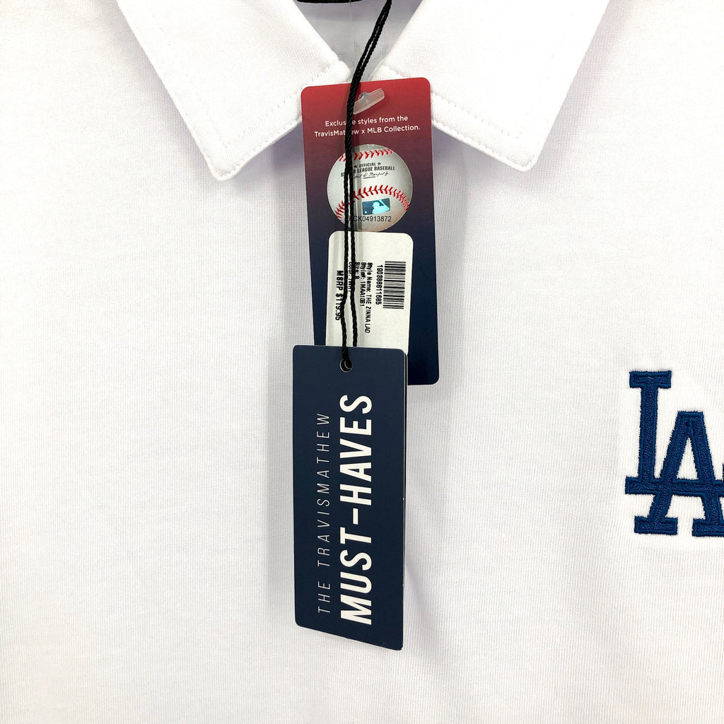 TRAVIS MATHEW Men's The Zinna Polo Shirt Small White Los Angeles Dodgers NWT