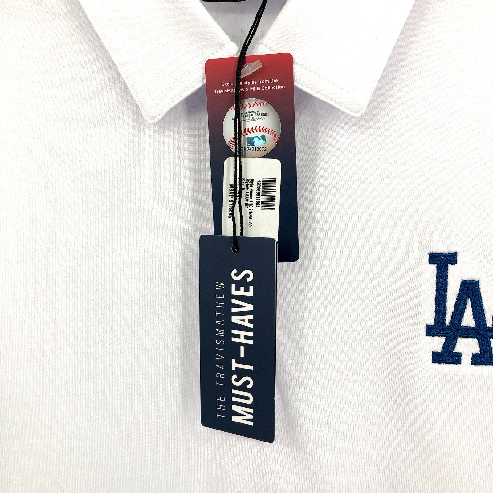 TRAVIS MATHEW Men's The Zinna Polo Shirt Small White Los Angeles Dodgers NWT