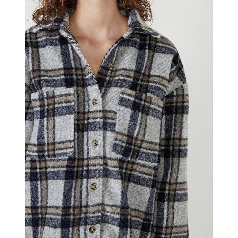 BARDOT Women Checked Flannel Shirt Jacket Small Blue Check NWT