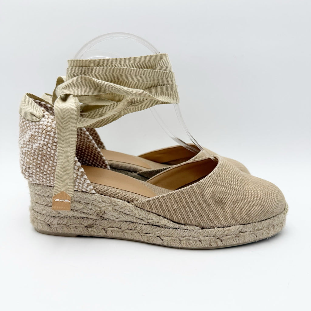 Castaner Womens Carina 3/002 Wedge Sandals US 7.5 EU 38 Natural Beige Canvas NIB