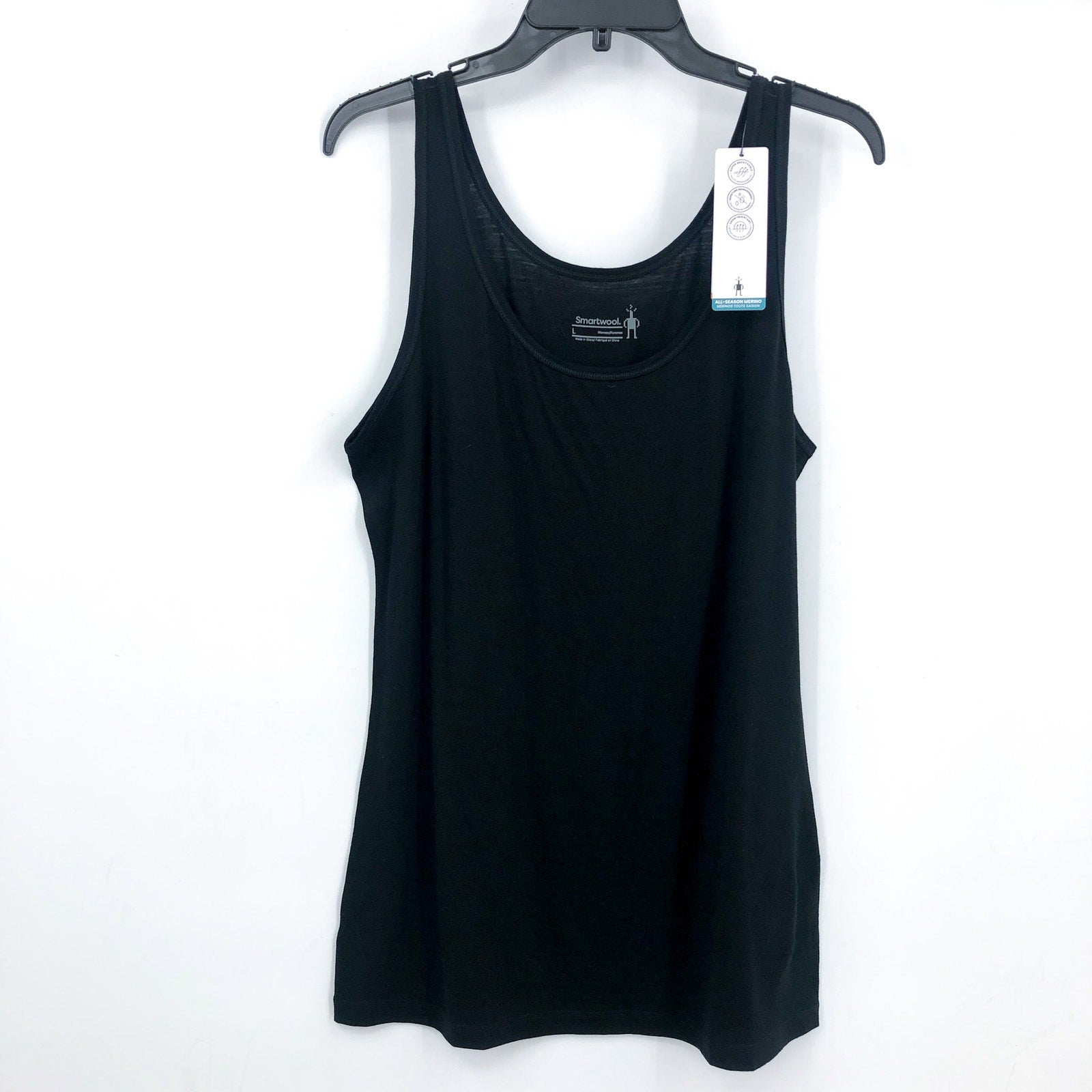 SMARTWOOL Women's Merino Tank Top Large Black Stretch Scoop Neck NWT