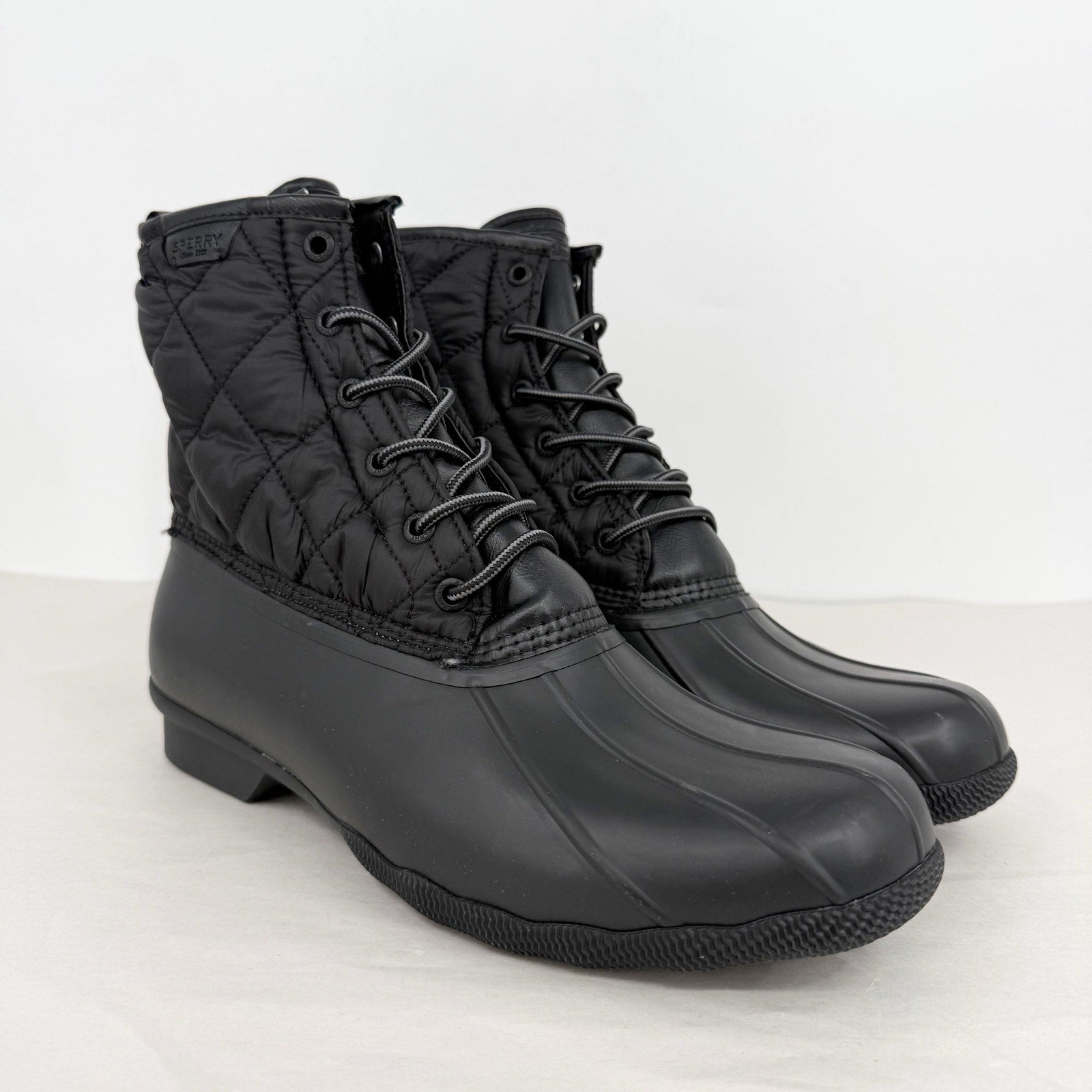 SPERRY Mens Saltwater Quilted Duck Rain Boots US 12 Black Water Resistant NWOB