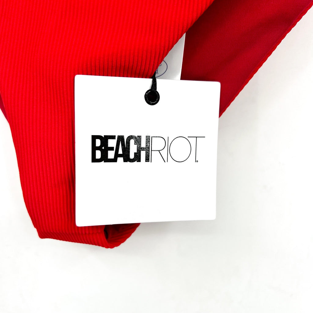 BEACH RIOT Women's Highway Bikini Bottom Large Red Ribbed Knit NWT