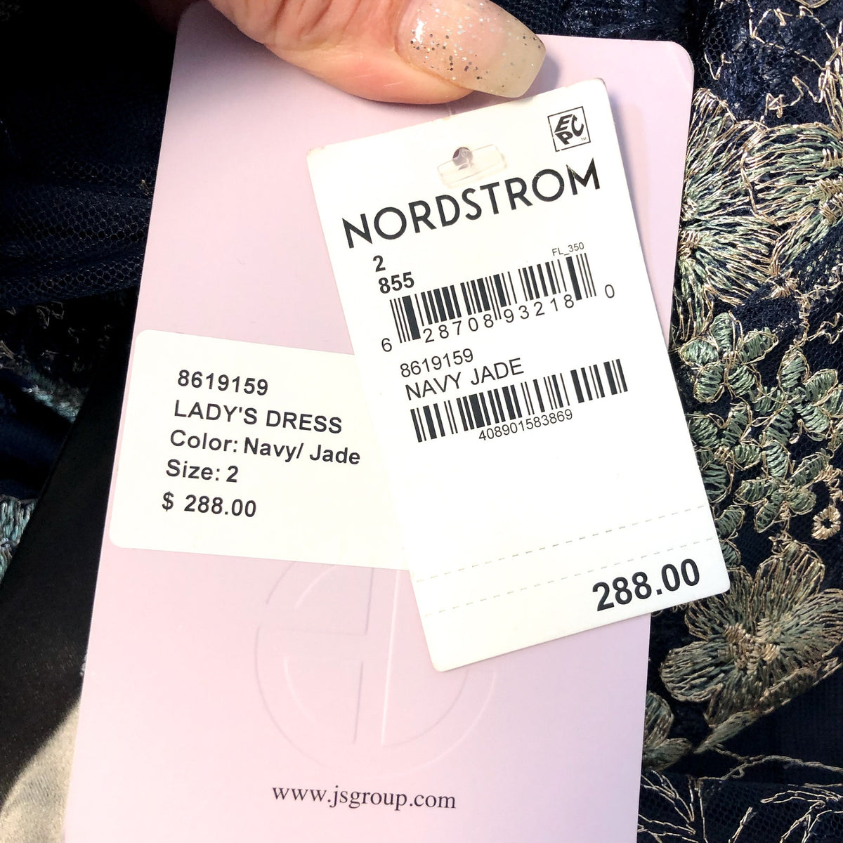 JS COLLECTION Women's Hope Flounce Tea Length Dress Size 2 Navy Jade Floral NWT