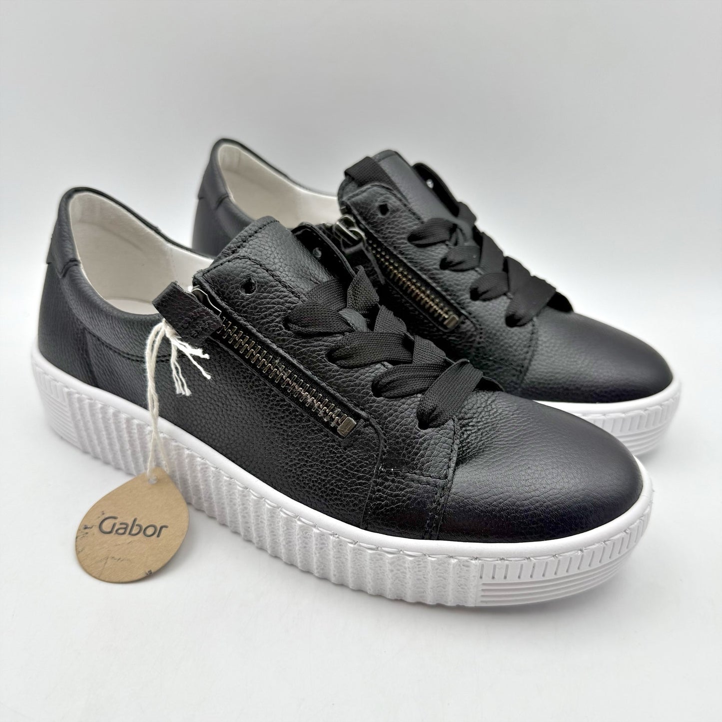 Gabor Womens 53.334 Low Top Sneakers UK 3.5 US 6 Black White Leather NIB