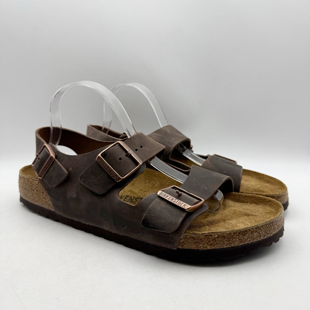 Birkenstock Mens Milano Sandals EU 44 US 11 Habana Brown Oiled Leather NWOB