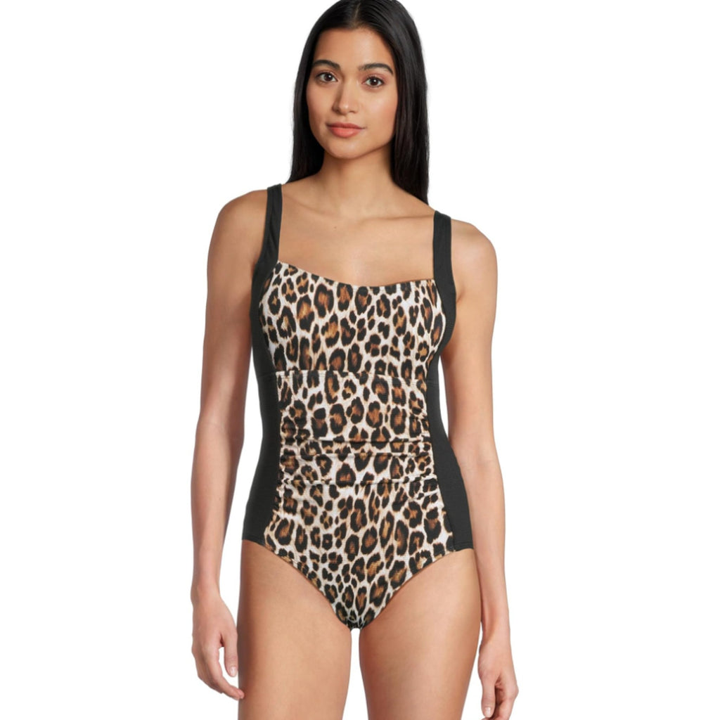 TOMMY BAHAMA Women's Island Cays Leopard One-Piece Swimsuit Size 4 Black Tan NWT