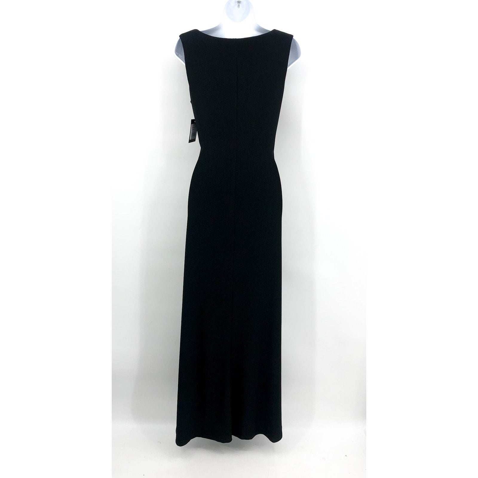MARINA Women's Long Dress Small Black Crepe V Neck Knot Front Sleeveless NWT
