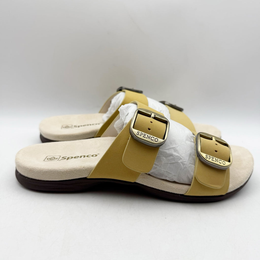 Spenco Womens Vista Slip On Sandals Size 7.5 WIDE Yellow Leather Comfort NIB