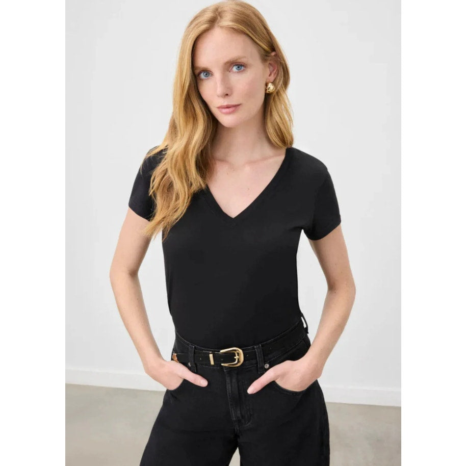 SPLENDID Women's Kate V-Neck Tee XS Black Short Sleeve Soft Knit NWOT