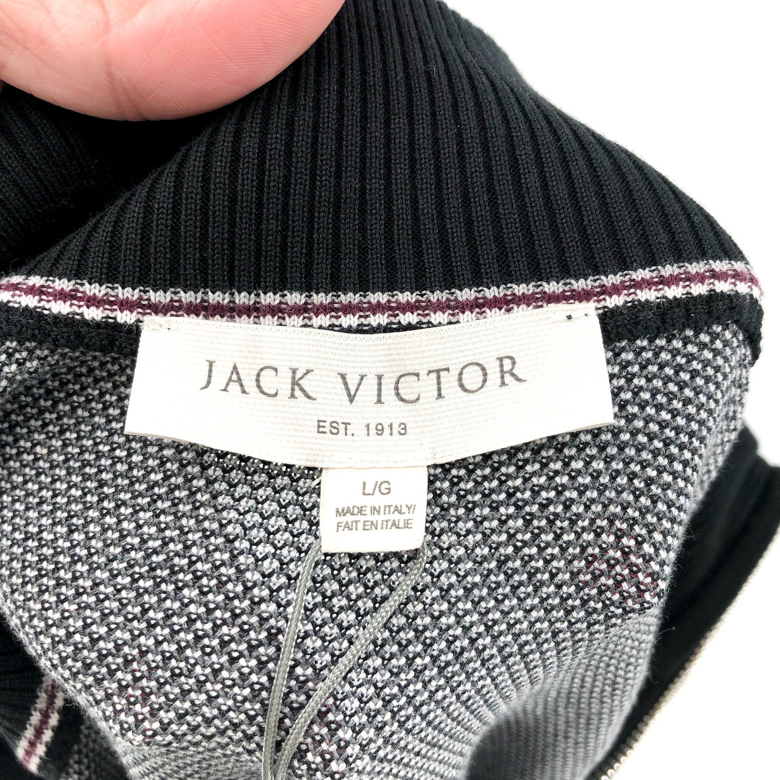 JACK VICTOR Men's Valois 1/4 Zip Sweater Large Black Pullover Cotton Silk NWT