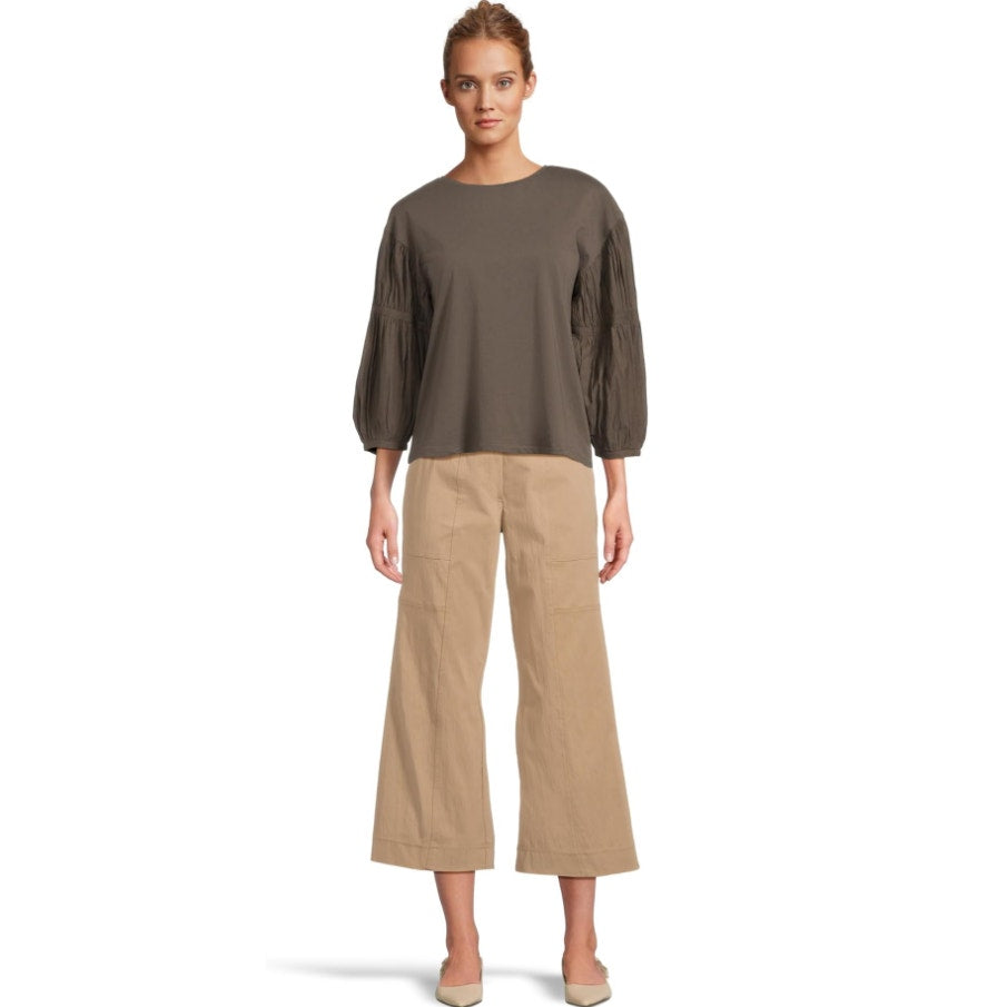 ELLIOT LAUREN Womens Wide Leg Crop Pants Size 8 Tan Driftwood Elastic Waist NWT
