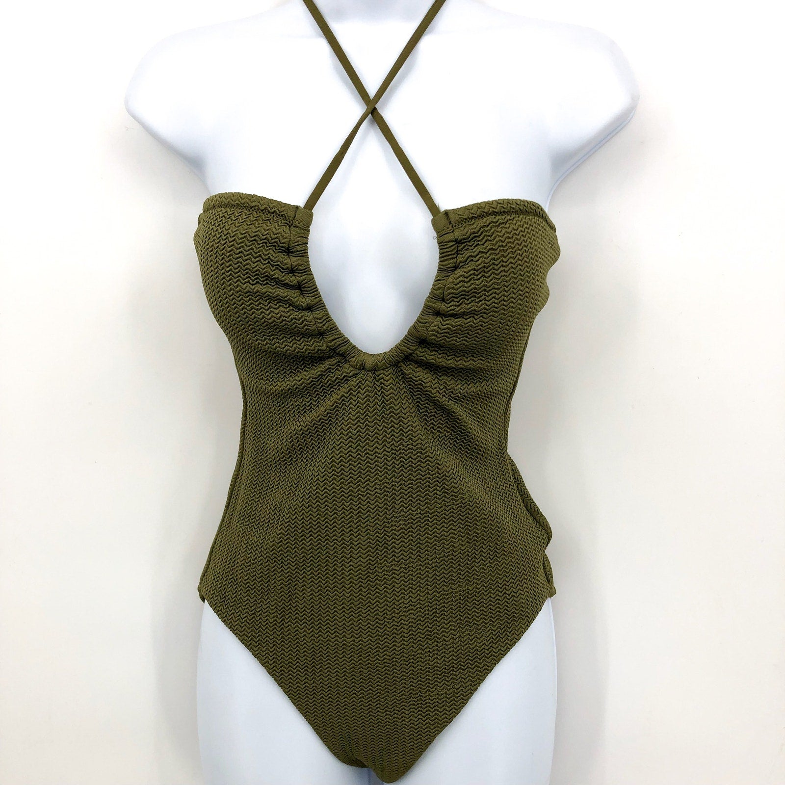 SEAFOLLY Sea Dive Bandeau Maillot One Piece Swimsuit Size 6 Green Khaki NWT