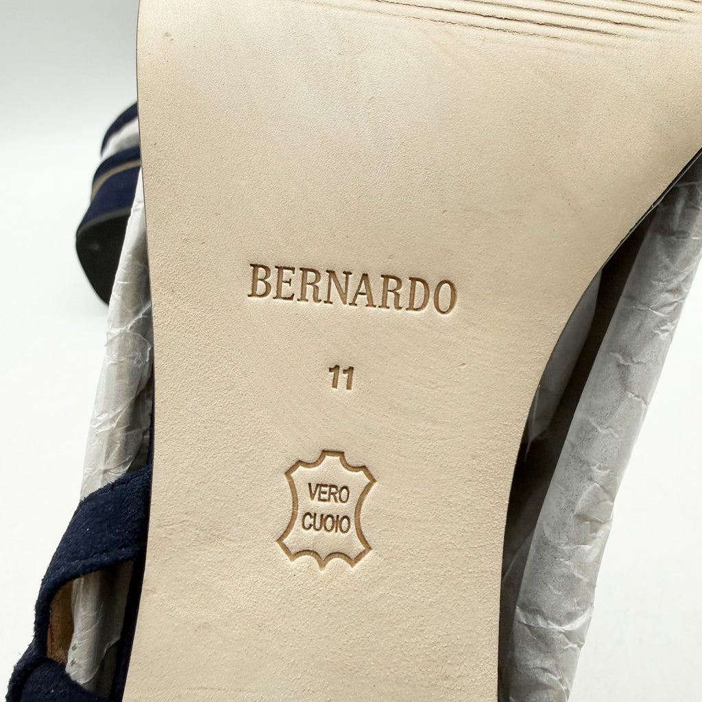 Bernardo Womens Josei Heeled Sandal US 11 Navy Blue Suede Leather NIB