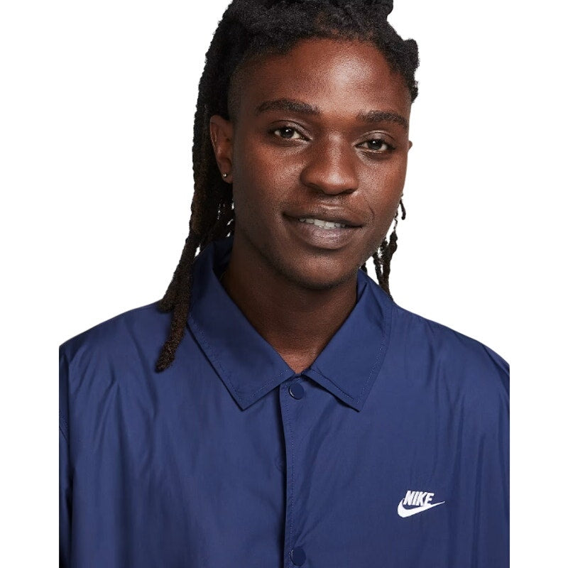 NIKE CLUB Mens Coaches Jacket Small Navy Blue Relaxed Fit Windbreaker NWT