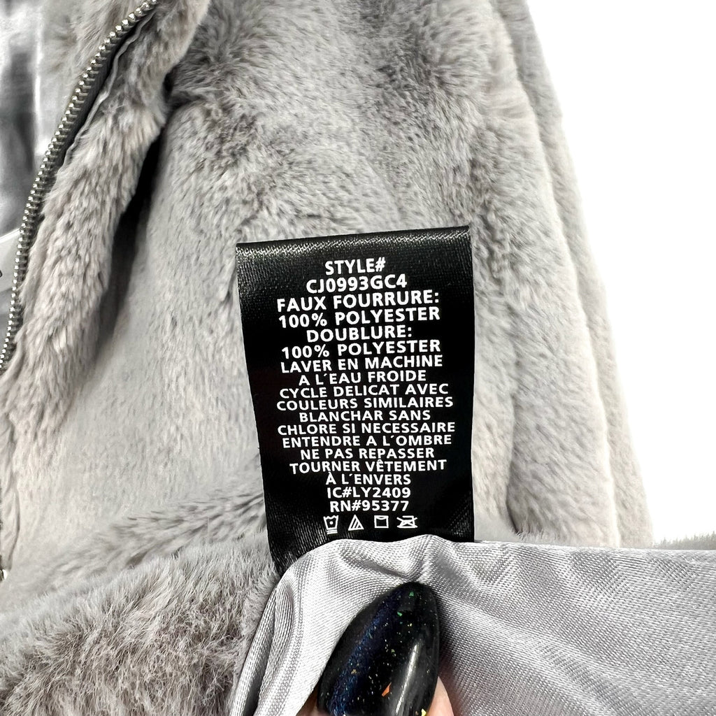 Sanctuary Womens Lux Faux Fur Short Coat Large Light Grey NWT