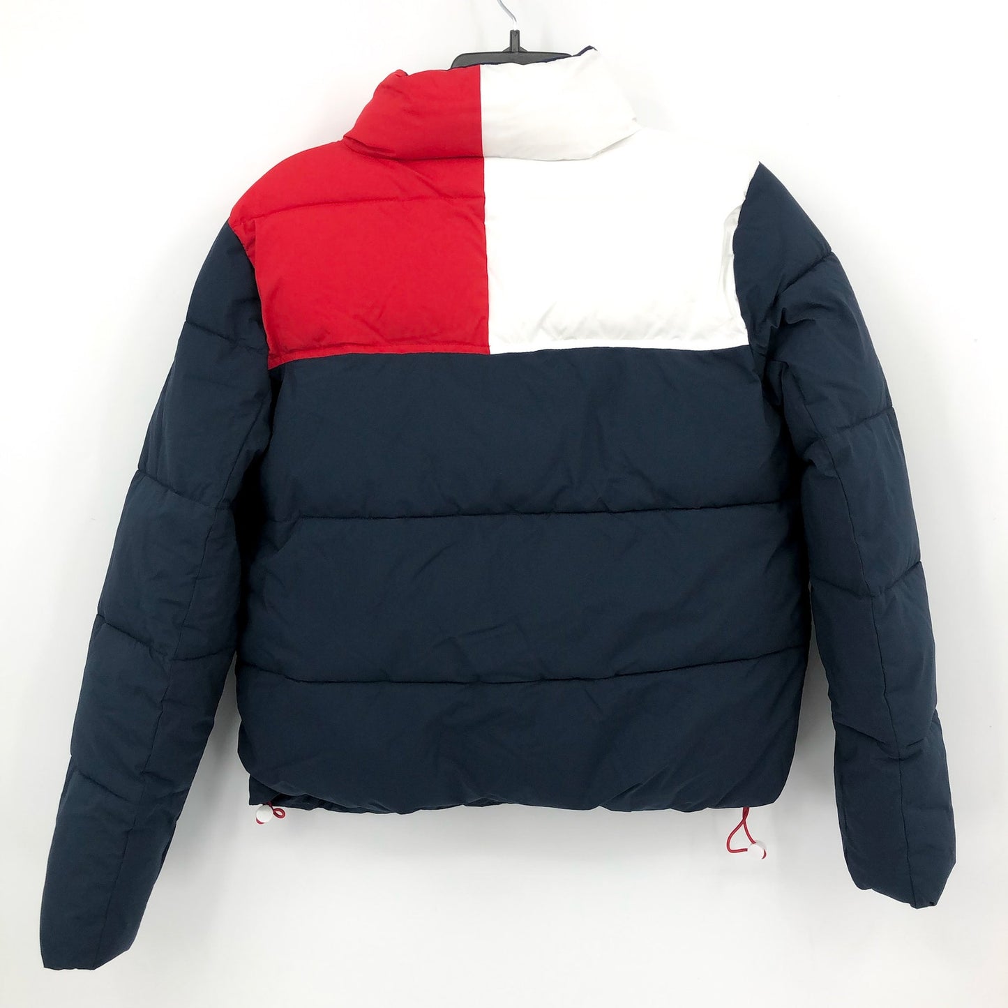 TOMMY JEANS Womens Big Logo Colorblock Puffer Ski Coat Medium Blue White NWT